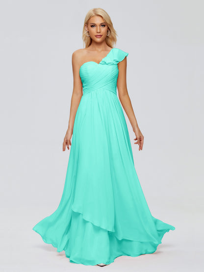 Kylie One-Shoulder Ruffles Chiffon Bridesmaid Dresses