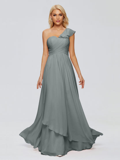 Kylie One-Shoulder Ruffles Chiffon Bridesmaid Dresses