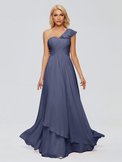 Kylie One-Shoulder Ruffles Chiffon Bridesmaid Dresses