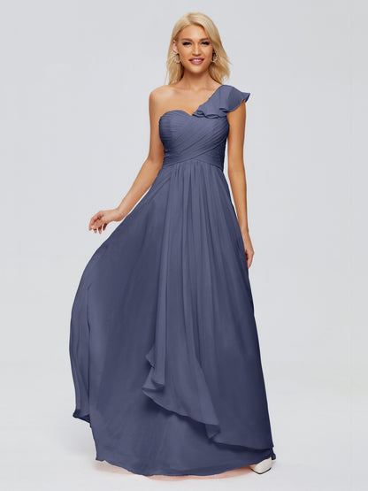 Kylie One-Shoulder Ruffles Chiffon Bridesmaid Dresses