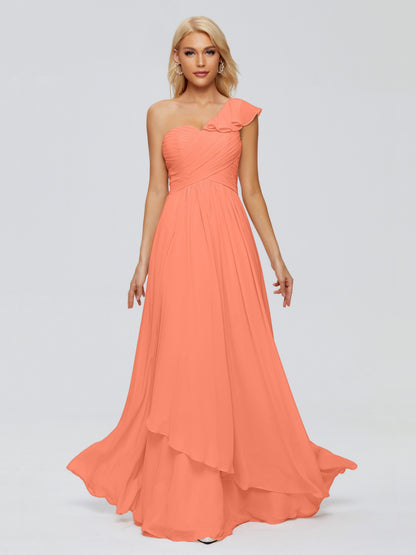 Kylie One-Shoulder Ruffles Chiffon Bridesmaid Dresses