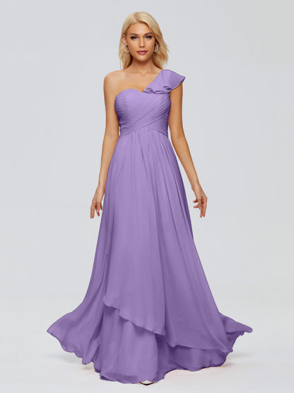 Kylie One-Shoulder Ruffles Chiffon Bridesmaid Dresses