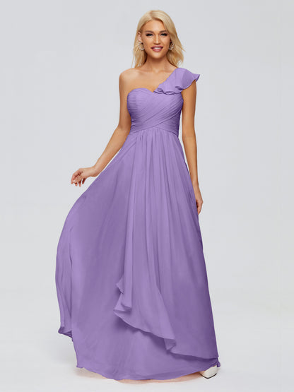 Kylie One-Shoulder Ruffles Chiffon Bridesmaid Dresses