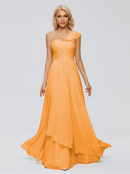 Kylie One-Shoulder Ruffles Chiffon Bridesmaid Dresses