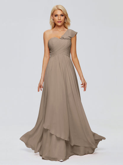 Kylie One-Shoulder Ruffles Chiffon Bridesmaid Dresses
