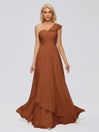 Kylie One-Shoulder Ruffles Chiffon Bridesmaid Dresses