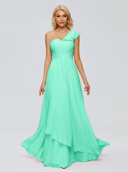 Kylie One-Shoulder Ruffles Chiffon Bridesmaid Dresses