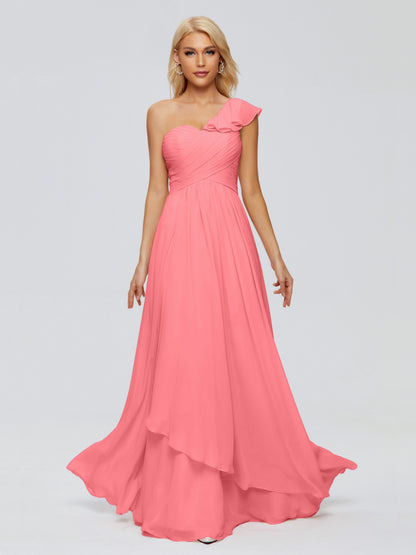 Kylie One-Shoulder Ruffles Chiffon Bridesmaid Dresses