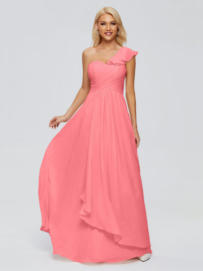 Kylie One-Shoulder Ruffles Chiffon Bridesmaid Dresses