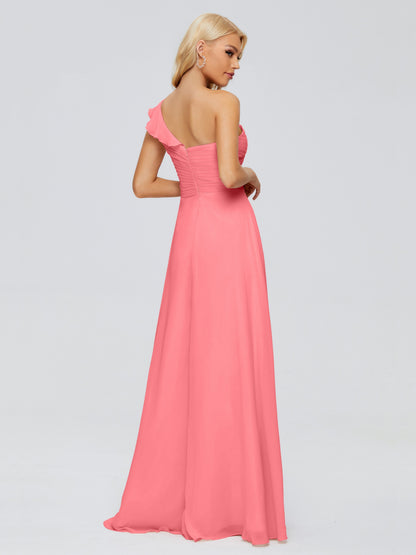 Kylie One-Shoulder Ruffles Chiffon Bridesmaid Dresses