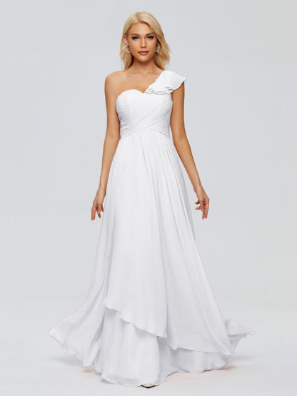 Kylie One-Shoulder Ruffles Chiffon Bridesmaid Dresses