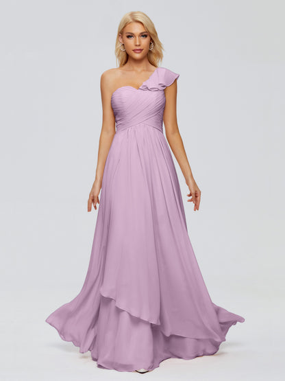 Kylie One-Shoulder Ruffles Chiffon Bridesmaid Dresses