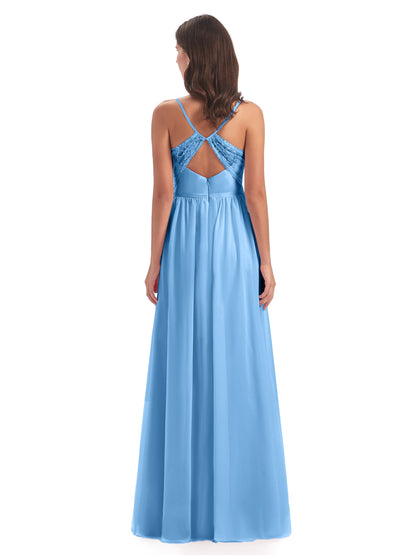Madeline Spaghetti Straps Split Chiffon Bridesmaid Dresses