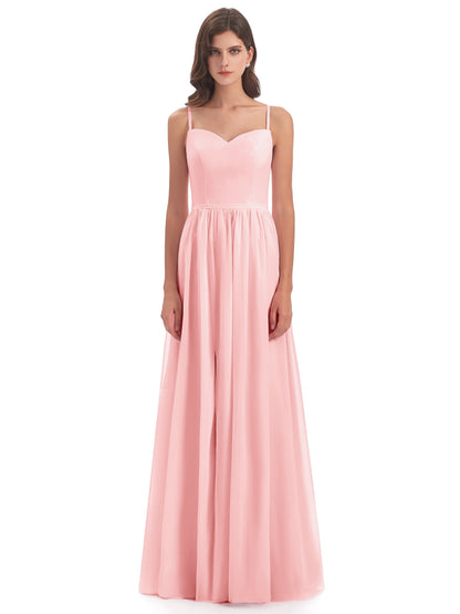 Madeline Spaghetti Straps Split Chiffon Bridesmaid Dresses