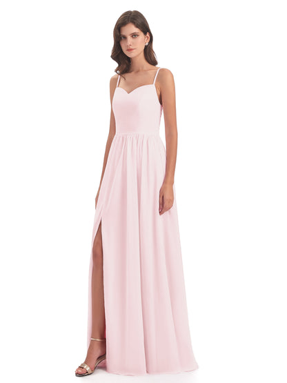 Madeline Spaghetti Straps Split Chiffon Bridesmaid Dresses