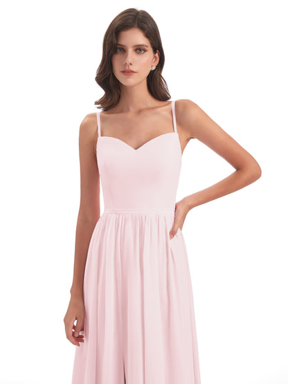 Madeline Spaghetti Straps Split Chiffon Bridesmaid Dresses