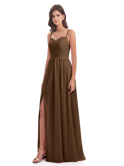 Madeline Spaghetti Straps Split Chiffon Bridesmaid Dresses