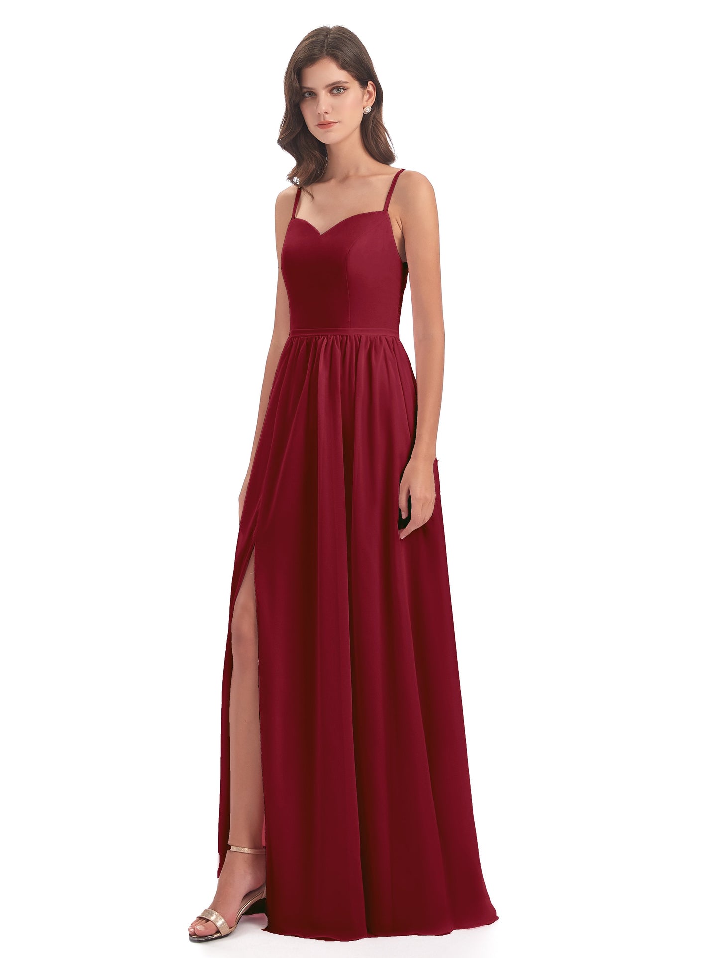 Madeline Spaghetti Straps Split Chiffon Bridesmaid Dresses
