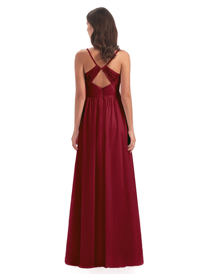Madeline Spaghetti Straps Split Chiffon Bridesmaid Dresses