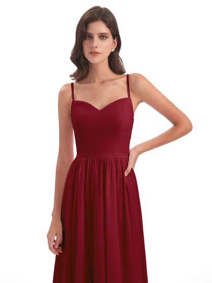 Madeline Spaghetti Straps Split Chiffon Bridesmaid Dresses