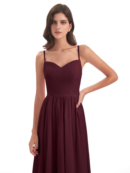 Madeline Spaghetti Straps Split Chiffon Bridesmaid Dresses