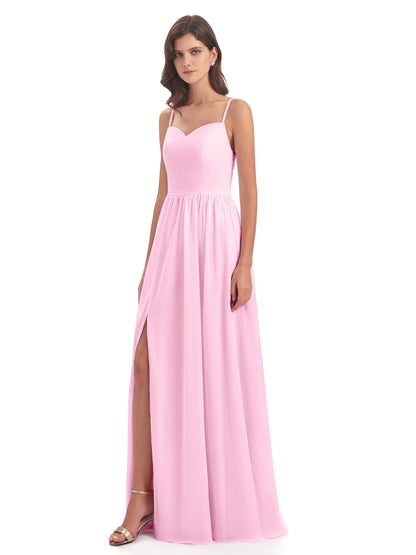 Madeline Spaghetti Straps Split Chiffon Bridesmaid Dresses