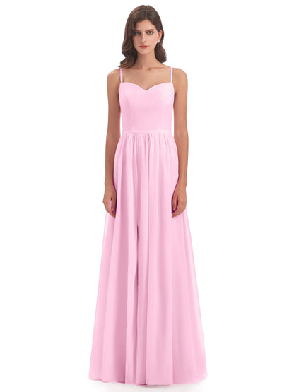Madeline Spaghetti Straps Split Chiffon Bridesmaid Dresses
