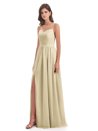 Madeline Spaghetti Straps Split Chiffon Bridesmaid Dresses