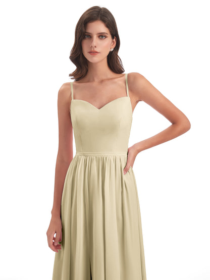 Madeline Spaghetti Straps Split Chiffon Bridesmaid Dresses