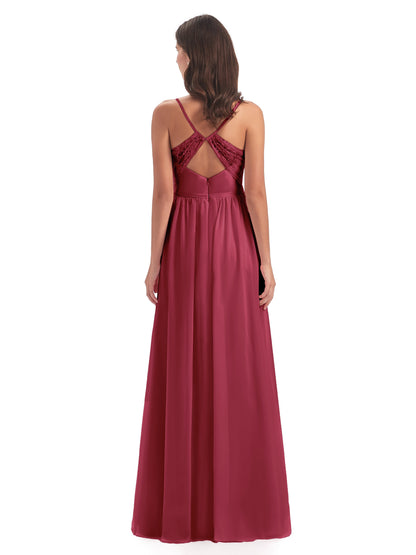 Madeline Spaghetti Straps Split Chiffon Bridesmaid Dresses
