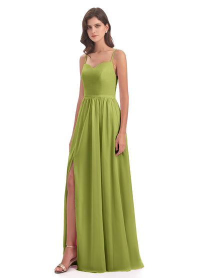 Madeline Spaghetti Straps Split Chiffon Bridesmaid Dresses