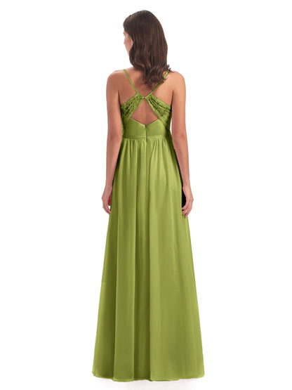 Madeline Spaghetti Straps Split Chiffon Bridesmaid Dresses