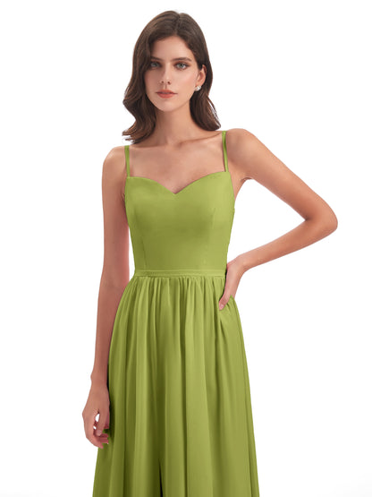 Madeline Spaghetti Straps Split Chiffon Bridesmaid Dresses