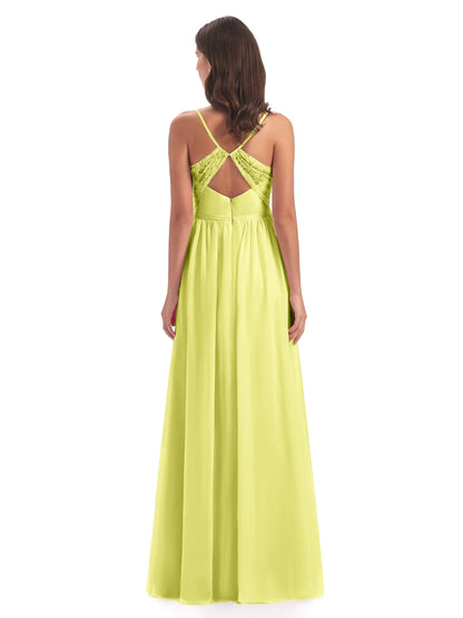 Madeline Spaghetti Straps Split Chiffon Bridesmaid Dresses