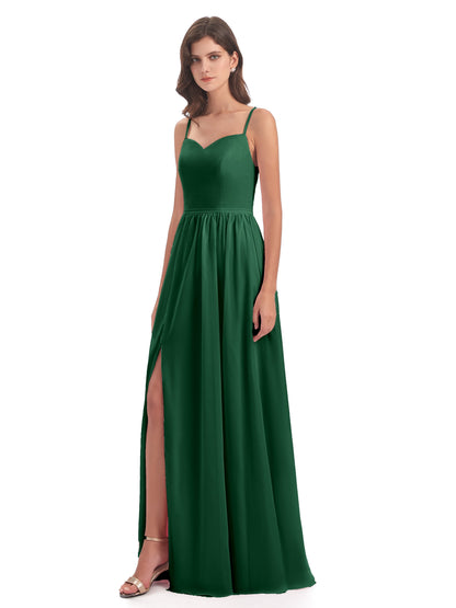 Madeline Spaghetti Straps Split Chiffon Bridesmaid Dresses