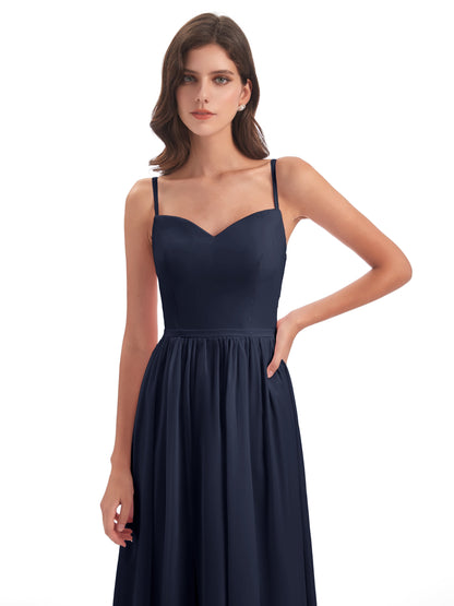 Madeline Spaghetti Straps Split Chiffon Bridesmaid Dresses