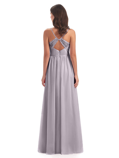 Madeline Spaghetti Straps Split Chiffon Bridesmaid Dresses