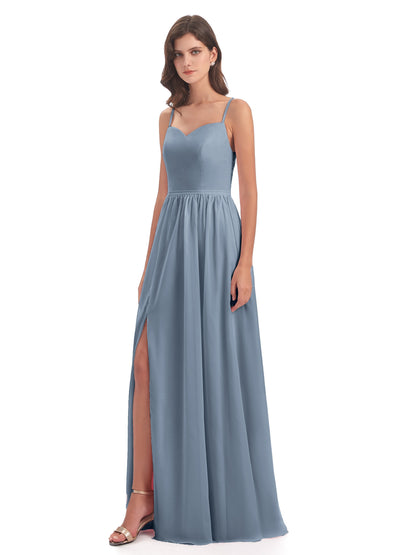 Madeline Spaghetti Straps Split Chiffon Bridesmaid Dresses