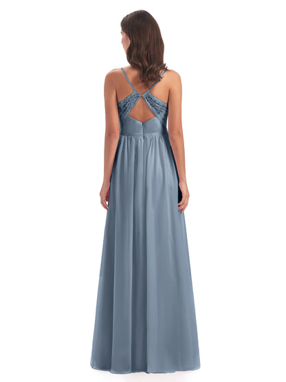 Madeline Spaghetti Straps Split Chiffon Bridesmaid Dresses