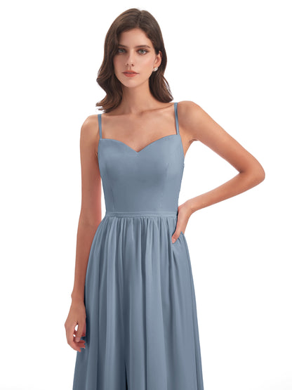 Madeline Spaghetti Straps Split Chiffon Bridesmaid Dresses