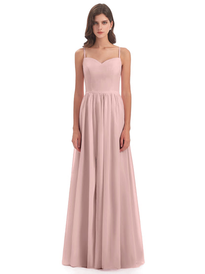 Madeline Spaghetti Straps Split Chiffon Bridesmaid Dresses