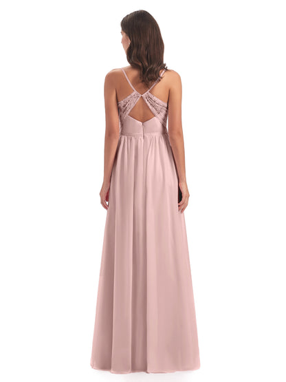 Madeline Spaghetti Straps Split Chiffon Bridesmaid Dresses