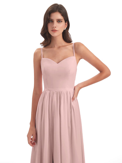 Madeline Spaghetti Straps Split Chiffon Bridesmaid Dresses