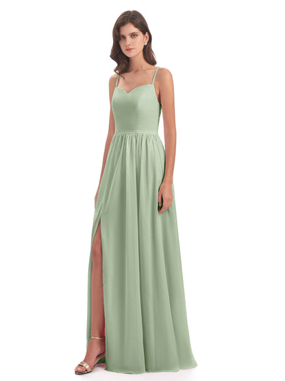Madeline Spaghetti Straps Split Chiffon Bridesmaid Dresses
