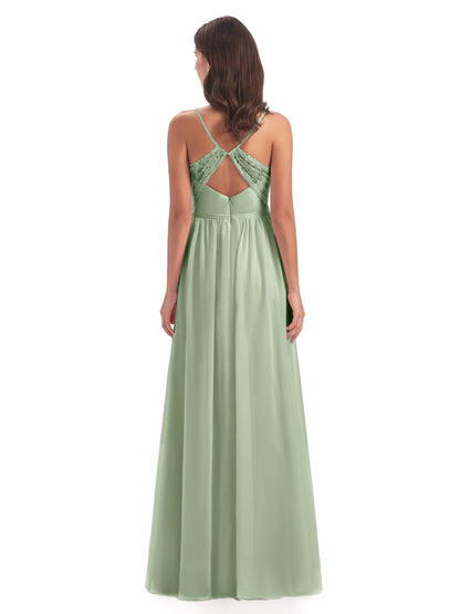 Madeline Spaghetti Straps Split Chiffon Bridesmaid Dresses