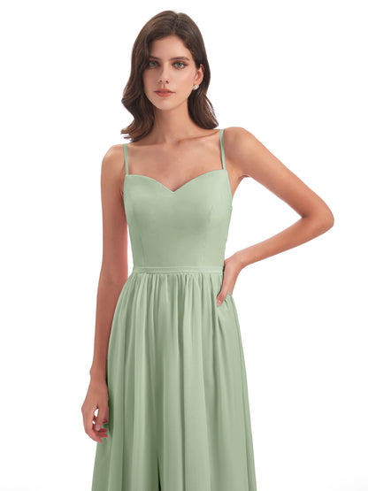 Madeline Spaghetti Straps Split Chiffon Bridesmaid Dresses