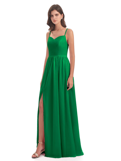 Madeline Spaghetti Straps Split Chiffon Bridesmaid Dresses