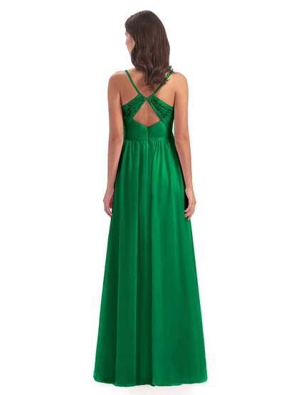 Madeline Spaghetti Straps Split Chiffon Bridesmaid Dresses