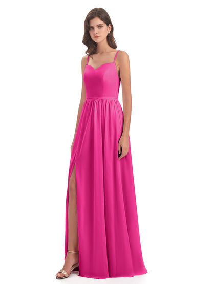 Madeline Spaghetti Straps Split Chiffon Bridesmaid Dresses