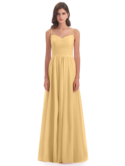 Madeline Spaghetti Straps Split Chiffon Bridesmaid Dresses